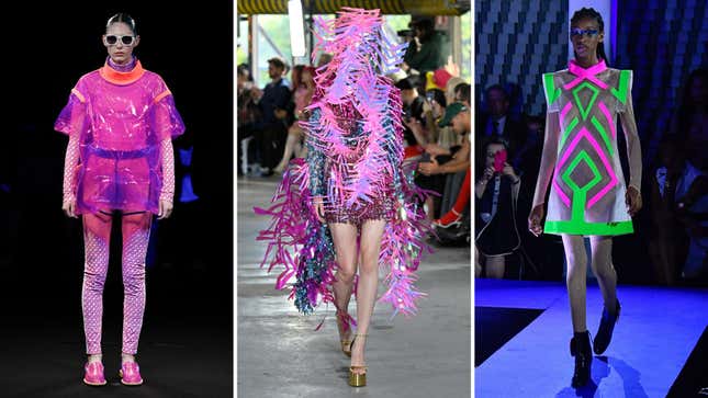 Models laufen auf den Laufstegen von Anrealage, Germanier und Pierre Cardin auf der Paris Fashion Week. 